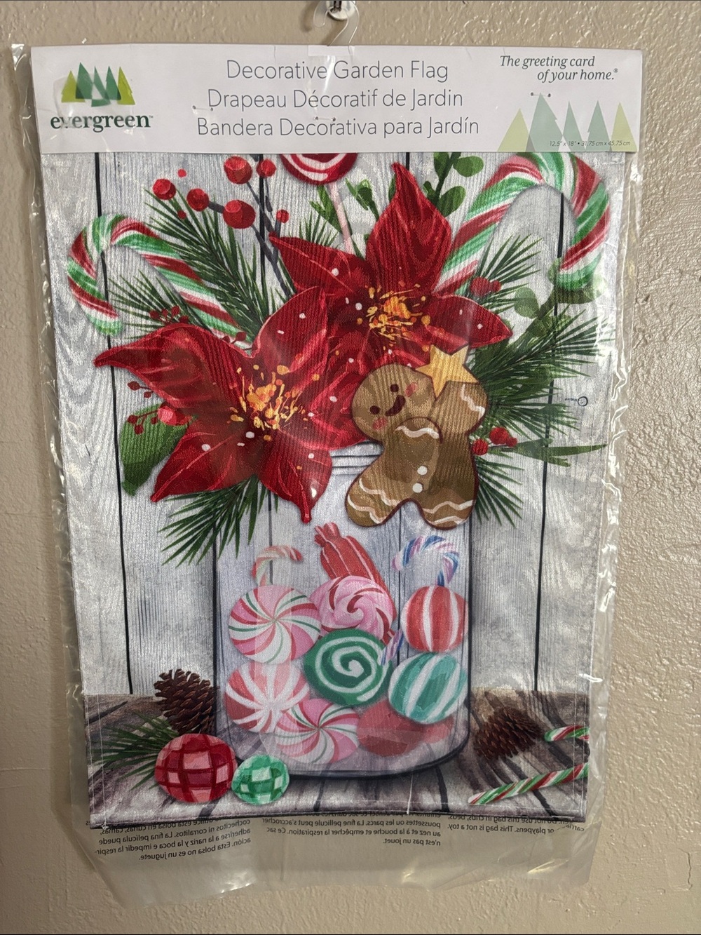 Gingerbread Candy Cane Christmas Evergreen Suede Garden Flag